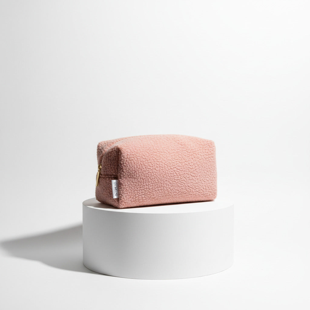 teddy fur cosmetic bag coralie