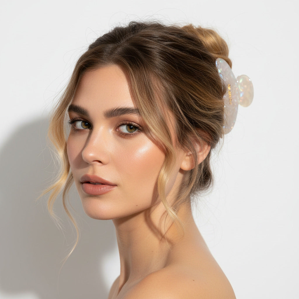 Haarklammer half-moon shiny grey